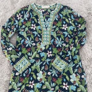 Floral Tory Burch Garden Wisteria Cotton Tunic Size 10 Side Zip Closure